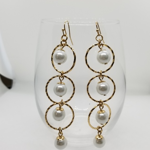 Jewelry - dangly long pearl hoop earrings